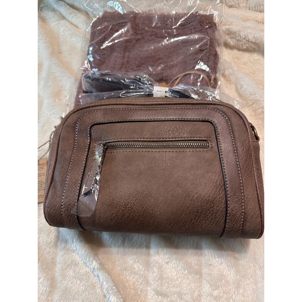 Ampere Amie Crossbody Shitake Brown With Taupe Polysester Scarf